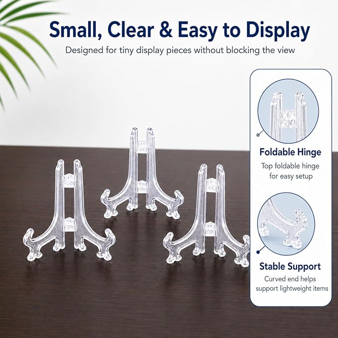 Artliving 3" Clear Plastic Stand Cookie Holder Display Stand Place Card Holder Display Easels at Weddings, Birthday Party(24 Pack)