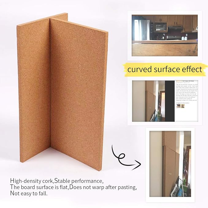 Cork Bulletin Board 17"x8" - 1/2" Thick Cork Board Tiles Frameless Cork Tiles, Self-Adhesive Corkboards Wall Decor Bonus Pushpins (8pack) for Office, School and Home