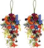 2 PCS 25.2 Inch Artificial Daisy Teardrop Swag Fall Harvest Teardrop Swag Autumn Daisy Decorative Swag Wreath for Front Door Halloween Thanksgiving Window Decor