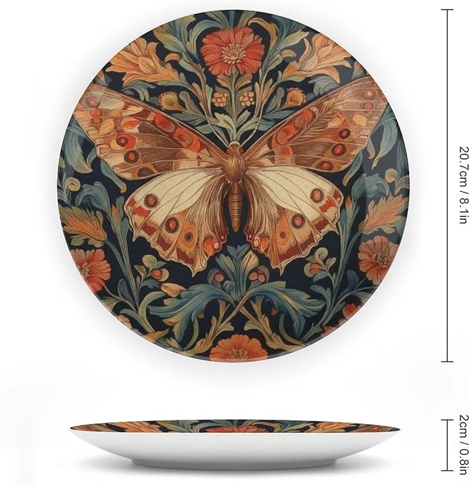 William Morris Art Wildflower Butterflies China Plates Decor for Club Farmhouse Art Decoration Custom Anniversary Idea Gifts Ceramic Ornaments Dessert Plates Including Bracket And Special Hook