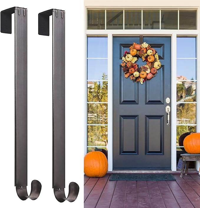 Wreath Hanger Adjustable Door Hanger Wreath Hanger for Front Door 15-24inch,Door Wreath Hook, Hold Up 20lb (Nickle-2 Pack)