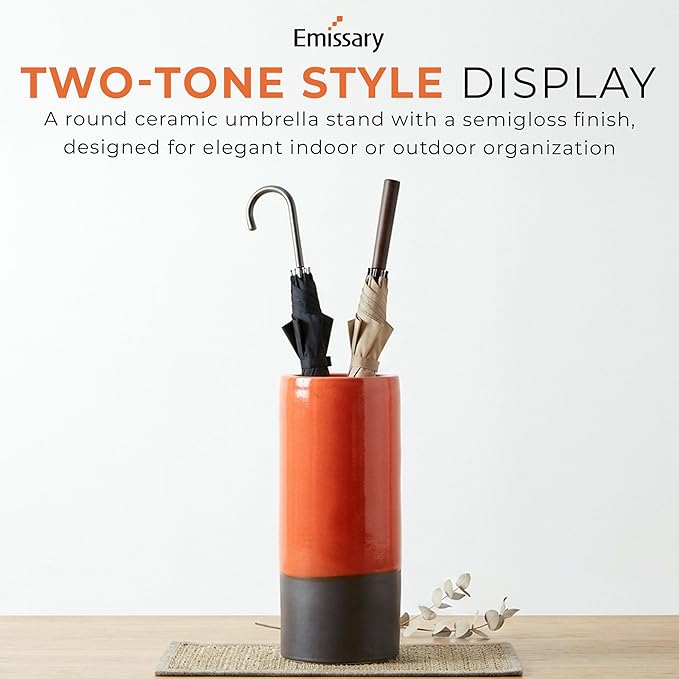 Emissary Home and Garden Two-Tone 19.5 in. H Round Ceramic Umbrella Stand in Bright Orange with High-fire Treatment