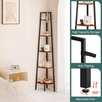 Yoobure Corner Shelf, 5-Tier Corner Bookshelf with Metal Frame & Wood Ladder Shelves - Display Shelf & Tall Bookcase, Plant Stand for Home Decor - Bedroom, Living Room, Office