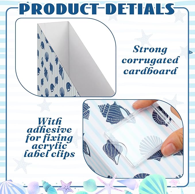 AmazingSpark Set of 4 Coastal Magazine Holder Decorative Foldable Magazine Storage Boxes with Acrylic Label Holders Coquettish Boho Organizer for Office Home Organization Storage