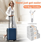 Vacuum Bags for Travel with USB and TYPE C Pump,vacuum seal travel bags,15 Pack Carry-on Size Compression Packing Bags for Luggage,Space Saver for Clothes and Clothing Travel(Grey)