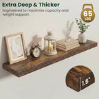 Floating Shelves for Wall 48 in x 9.3 in Deep, Wall Mounted Rustic Wood Shelf with Invisible Brackets for Storage & Display, Living Room Bedroom Bathroom, Brown, 2 Pack