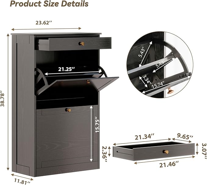 Shoe Cabinet with 2 Flip Drawers, Slim Freestanding Hidden Shoe Organizer with Drawer, Pet-Proof Shoe Storage Cabinet for Entryway Living Room Behind The Door, Black