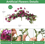 Artificial Fake Flowers Plants for Outdoors Spring Decoration, 2Pcs Faux Petunias with Greenery UV Resistant No Fade, Realistic Silk Flower for Outside Patio Planters Front Porch Window (Fuchsia)