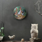 Rooster Decorative Plate Stand, 8 Inch, Rooster Hen Chicks Foraging Round Display Plate, Table Top Plate Decor with Stand, for Kitchen Living Room Office Countertop Decor