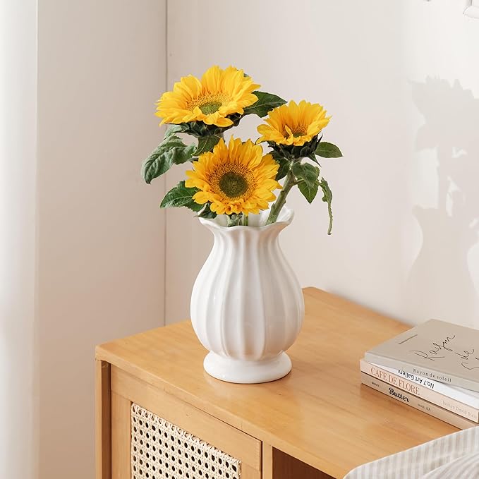 White Ceramic Vase, 7.8 Inch Flower Vase Home Decor Modern Decorative Vases for Bouquet, Unique Vases for Farmhouse Living Room Cabinet Table Centerpieces Wedding Decorations