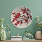 Japanese Spring Theme Decorative Ceramic Plate Round Porcelain Plate,Plum Tree Blossoms Pattern,for Decorative Ornaments Giving Plates, 1 Plate with 1 Display Stand,Red Beige,8 inch