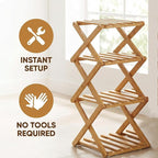2/3/4/5/6/7/8/9 Tier Bamboo Folding Shoe Rack,2026 New Bamboo Foldable Shoe Rack,no Installation Required,Vertical Multi-Layered Organizer,Space-Saving for Entryways& Balconies (Brown, 3)