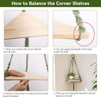 Artilady Macrame Corner Shelf Green Wall Hanging Planter Decor, Adjustable Rustic Floating Shelves Display for Indoor Plants Candle Holder, Bedroom Living Room Boho Wall Art (Sage Green)