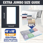 XX-Jumbo Size 48''X88'' Vacuum Storage Space Bags Extra Large for Blanket, Bedding, Comforters, Carpet, Sofa Pad Mattress, Pump Not Included (2 Pack)