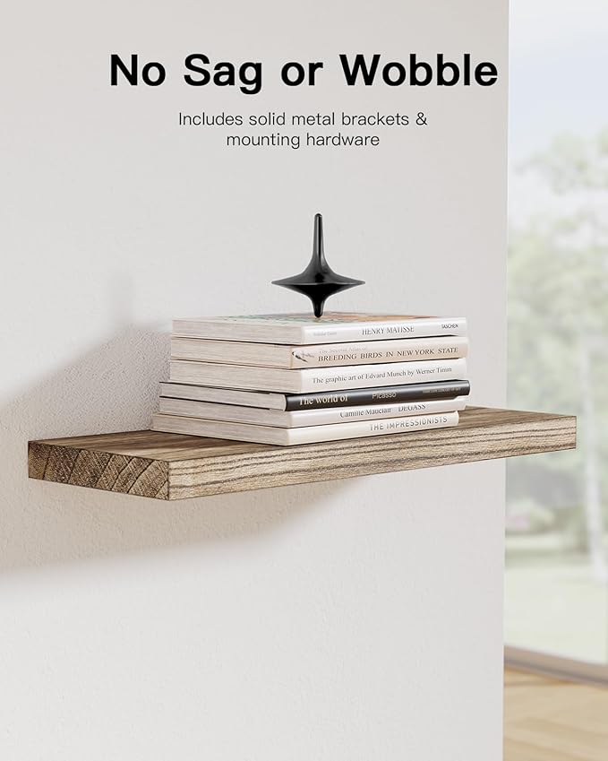 Amada Homefurnishing Floating Shelves, Paulownia Wood Wall Shelves for Living Room/Bedroom/Kitchen/Home Office, Wood Floating Shelf for Home Storage & Organization, Set of 4, 15.75″L x 5.91″W x 0.98″H