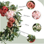 TEMPUS 20 inches Artificial Pink Peony Wreath for Front Door Wreath with Hydrangea Green Leaves Valentines Mother's Day Decor Wall Wedding Party Home Decor (Pink)