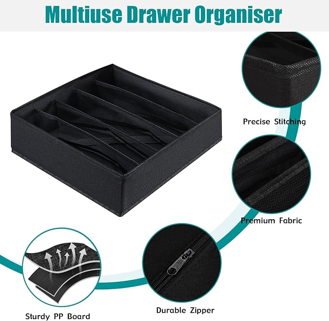 Bra Storage Drawers Organizer for Clothing Underwear Drawer Organizer Dividers Black Foldable Storage Cube Bins for Bra,Socks, Underwear,3 Pack （Black）