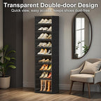 Shoe Rack Organizer for Closet Entryway Foldable Sneaker Storage Shoe, Collapsible Shoe Cabinet, Stackable Shoe Storage Cabinet with Lids for Living Room (9 Tiers -18 Pairs Black)