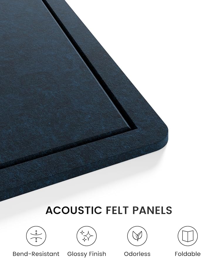Fluxynara Large Bulletin Board, 47.2" x 35.4" Cork Board Alternative with 24 Safe Removable Adhesive Tabs, Foldable Felt Pin Board for Home Office, Classroom, Bedroom,Entryway for Walls—Carbon Blue
