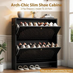 Nicetree Arch-Chic Shoe Cabinet for Entryway, Modern Mid-Century Shoe Storage Cabinet with Fluted, Narrow Shoe Rack with Adjustable Shelves & Tipping Protection, Fits Size 12 Shoes,Black