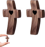 2-Pack Wooden Cross Fidget, Handmade Pocket Wood Crosses, Cross My Heart | Encouragement Gift, Relieve Anxiety for Yourself, Inspirational Easter Gift for Christian Faith, Prayer, Father Day Gifts