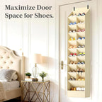 Lifewit 10 Tier Over the Door Shoe Organizer with 19 Large Deep Pockets, Fabric Hanging Shoes Shelf for Closet, Dorm Storage, Fit Up to 20 Pair Shoe Rack Holder for Sneakers, Boots, Beige