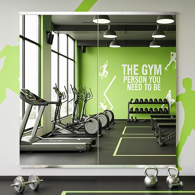 FICTOR Home Gym Mirror for Wall, 48"x28"x2 PCS Large Workout Mirrors with Tempered Glass, Full Length Frameless Body Mirror for Garage, Dance, Yoga, Bedroom