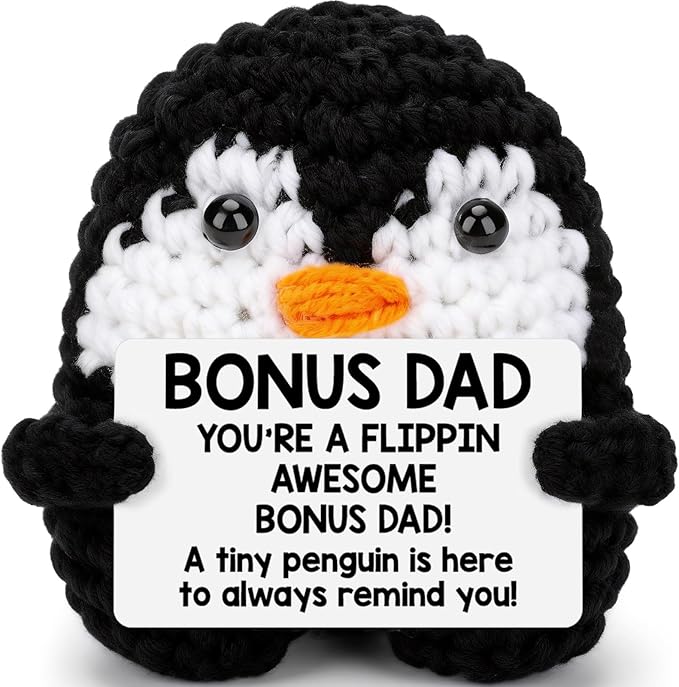 Belatelove Birthday Gifts for Bonus Dad from Daughter Son, Handmade Crochet Mini Penguin Father's Day for Father Daddy Dad, Funny I Love You Gift for Dads Small Easter Decor