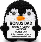 Belatelove Birthday Gifts for Bonus Dad from Daughter Son, Handmade Crochet Mini Penguin Father's Day for Father Daddy Dad, Funny I Love You Gift for Dads Small Easter Decor