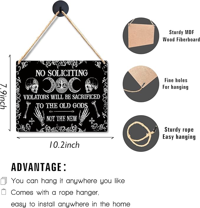Lacosu Wall Pediments No Soliciting Sign for House Home,No Soliciting Welcome Sign for Front Door,Witchy Wall Decor,Gothic Wall Decor,10x8 Inches