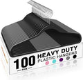 HOUSE DAY Heavy Duty Plastic Hangers 100 Pack, Clothes Hangers with Non-Slip Rubber Pads - 0.2 Inch Thin Space Saving Coat Hanger for Closet Organizer, 360° Swivel Hook for Shirts, Pants, Suit (Black)