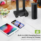 Set of 2 Touch Control Table Lamps with 2 USB Ports&AC Outlet, 3-Way Dimmable Modern Nightstand Lamp Sets, Bedside Black Lamps for Bedroom Living Room End Tables Reading, Bulbs Included, Black Shade