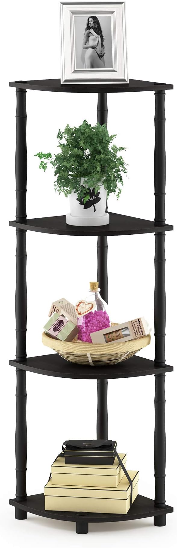 Furinno Turn-N-Tube 4-Tier Corner Display Rack Multipurpose Shelving Unit with Classic Tubes, Espresso/Black, 18114EX/BK, Espresso/Black Classic Tube