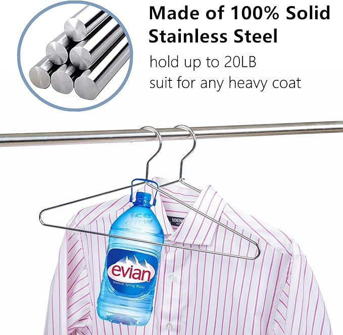 Amber Home 30 Pack Heavy Duty Metal Shirt Coat Hangers, Stainless Steel Clothes Hanger with Polished Chrome, 17 Inch Silver Metal Wire Hanger
