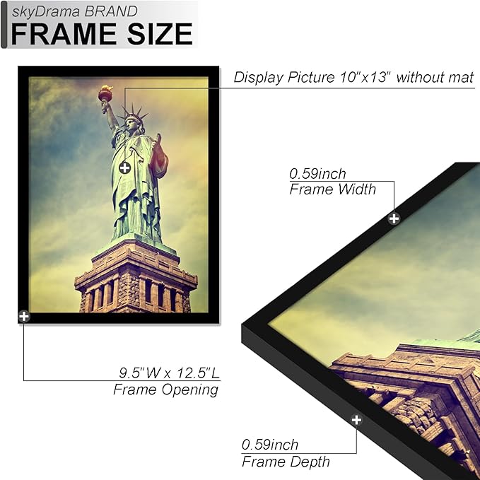 100% Solid Wood 10x13 Picture Frame Set of 3, Black Frame for 10 x 13 Inch Picture Poster Photo, Light Weight 10 by 13 HQ Matte Black Frame for Wall - 3 Pack/Black/10 x13