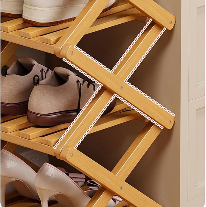 9 Tier Bamboo Shoe Rack, The 9-Tier No-Assembly Bamboo Rack, Foldable Bamboo Shoe Rack, Foldable Vertical Organizer, Vertical Shoe Organizer for Small Spaces (Brown)