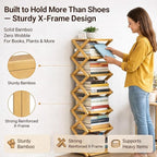 The 9-Tier No-Assembly Bamboo Rack, Folding Bamboo Shoe Rack Organizer with Collapsible Vertical Design, Space-Saving & No-Tool Assembly, for Entryways,Corners,Bedrooms,Balconies (Brown,8)