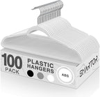 SMARTOR 100 Pack Non-Velvet Plastic Hangers for Clothes - Heavy Duty Coat Hanger - Space-Saving Clothes Hanger with Chrome Swivel Hook, Durable Non-Flocked - White