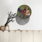 Rooster Decorative Plate Holder, 6 Inch, Rooster Chicks Hang Out on The Lawn Round Display Plate, Table Top Plate Decor with Stand, for Display Living Room Kitchen Closet Table Decor