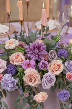 TINGE TIME Artificial Sweetheart Flower Swag with Tablecloth and Table Runner, Pack of 3 Floral Arrangement for Wedding Sweetheart Table Centerpiece Decoration (Violet & Misty Rose)