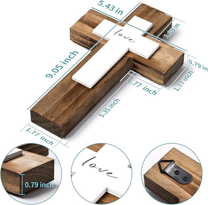 OKSQW Wall & Table Wooden Cross with Love Sign Christians Spiritual Religious Cross Gifts With Hook On Hanging Wall Or Table For Church Home Room Decoration For Christmas