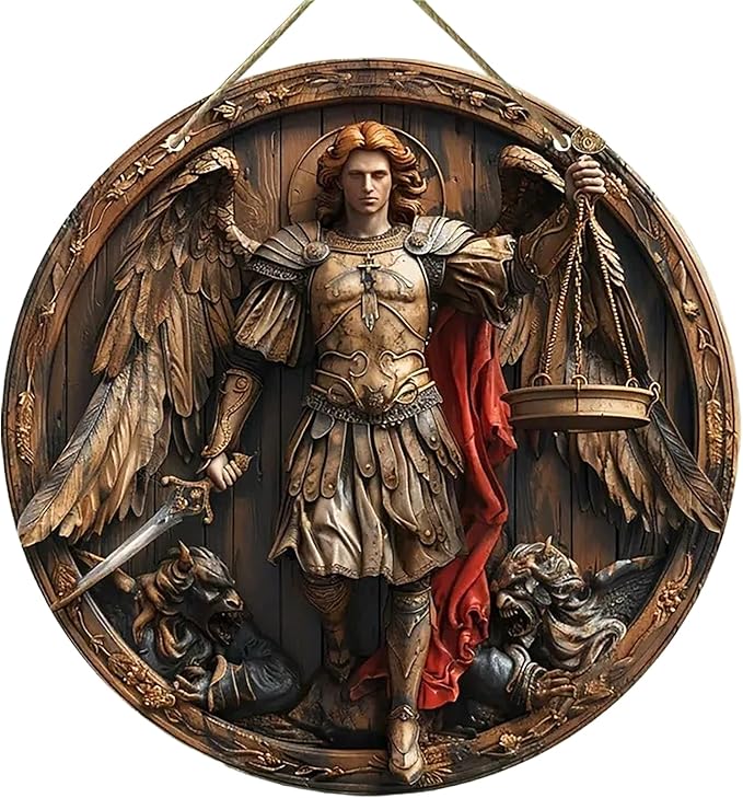 St. Michael San Miguel Arcangel Wall Pediments Home Decor Door Sign Plaques Hanging Pendant Decorations Batter Guard Angel Christian Religious Ornaments (M)