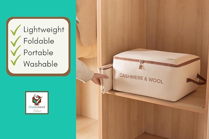 100% Cotton Cashmere & Wool Storage Bag – Breathable Sweater Storage Bag for Cashmere, Wool, Knitwear & Delicate Garments – Dust & Moisture Protection