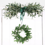 35.4inch Artificial Olive Leaves Swag, Spring Olive Door Swag with Fruit and Bow, Greenery Plants Swag Floral Garland for Front Door Garden Decor