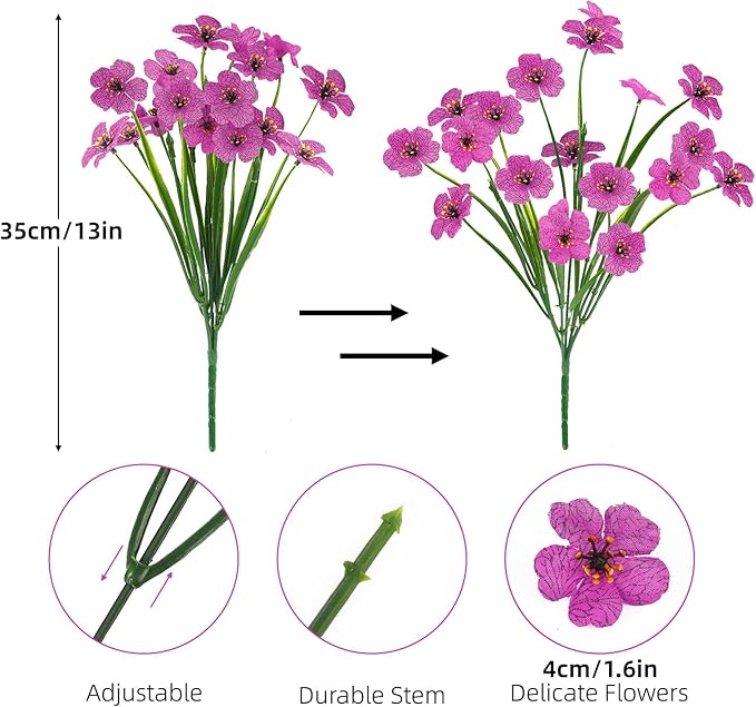MACTING Artificial Flowers for Outdoors Fake Spring Flowers UV Resistant No Fade Plastic Faux Flowers for Hanging Planters Garden Patio Porch Window Home Indoor Outside Summer Decorations (Purple)