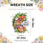 Spring Summer Wreaths for Front Door 24 Inch, Half Moon Wreath with Peony, Rose & Dalia, Outdoor Spring Wreaths for Front Door Outside, Summer Wreath for Front Door Farmhouse Welcome Sign Door Decor