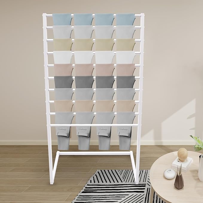 Scarf Display Stand, 10 Tier Metal Scarf Holder Organizer, Freestanding Scarf Rack, for Hanging Towels, Scarves, Clothes, Shawls, Blankets, Bandana, for Commercial Clothing Retail Store (White)
