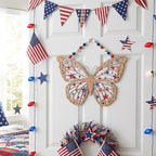 Valery Madelyn 4th of July Wreath, Patriotic Wreath for Front Door, Red White and Blue Butterfly Decor, Wooden Americana Sign for 4th of July Independence Day USA 250th Anniversary, 12 Inch