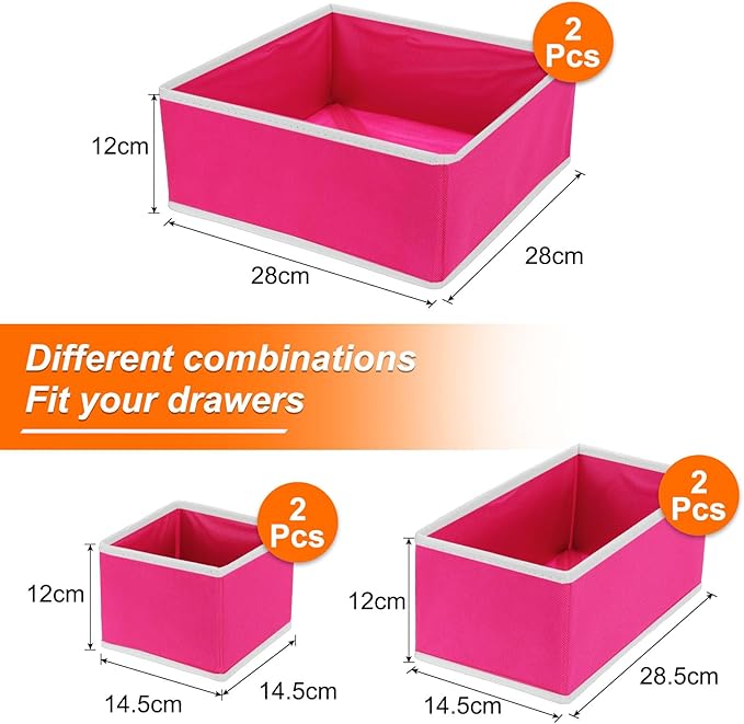 uxcell 1 Set Foldable Cloth Storage Box, 6 Slots Fabric Socks Underwear Drawer Dividers Organizers Baskets Bins for Clothes Socks Scarves Ties, Rose Red