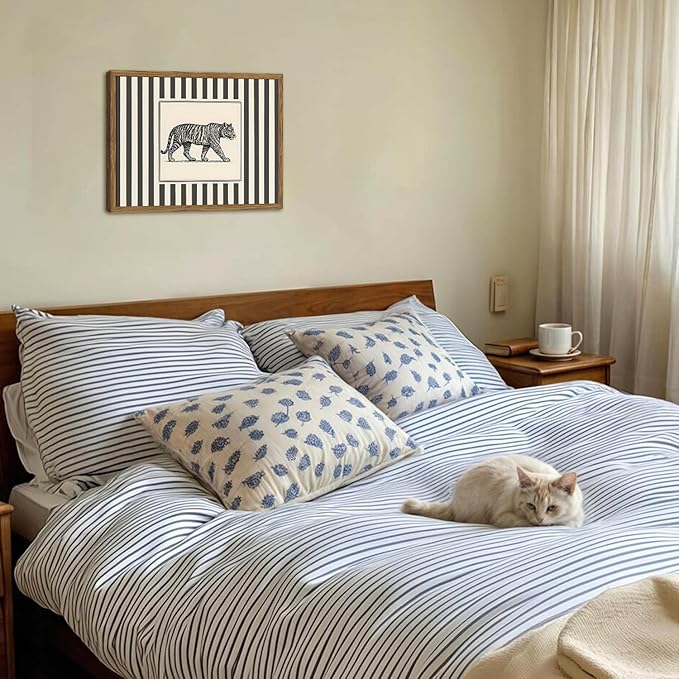 Vintage Tiger Wall Art Wildlife Wall Decor Pictures Black and White Stripe Jungle Animal Poster Canvas Painting Print for Bedroom Living Room Bathroom 16x24 inch Wood Framed